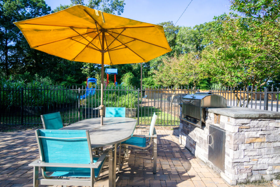 a patio table with an umbrella