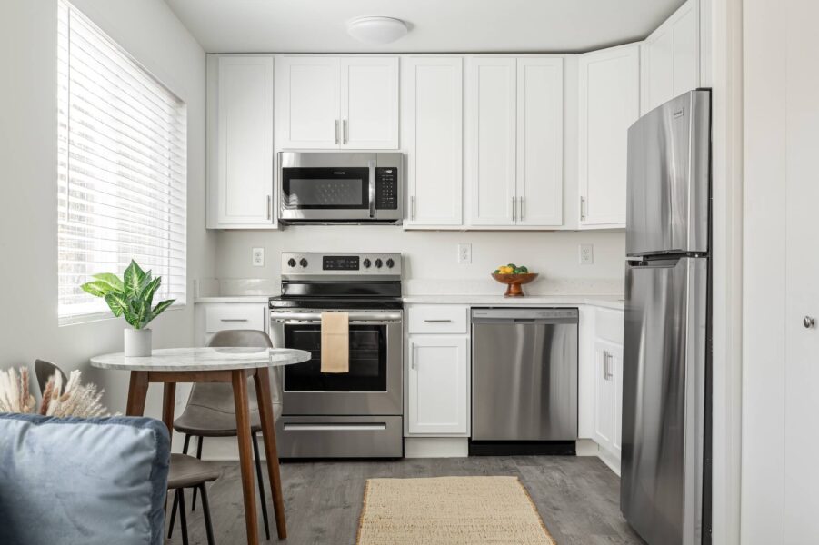 apartment kitchen with new appliances