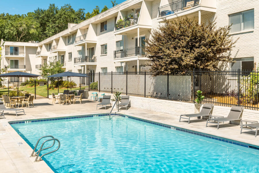 large apartment building pool