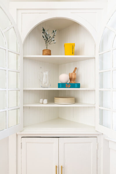 shelving in the corner of a home